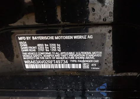 2024 BMW 430I Gran Coupe z USA, uszkodzony, nr VIN WBA63AV02RFT49734